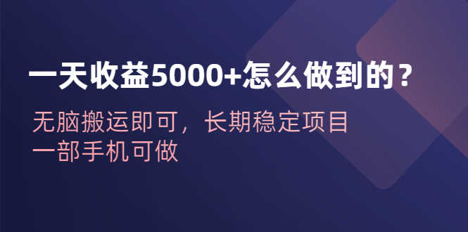 一天收益5000+怎么做到的？无脑搬运即可，长期稳定项目，一部手机可做-资源基地