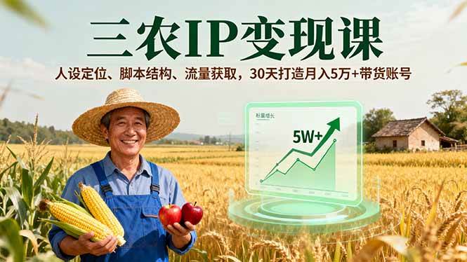 三农IP变现课，人设定位、脚本结构、流量获取，30天打造月入5万+带货账号-资源基地