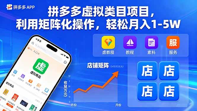 拼多多虚拟类目项目，利用矩阵化操作，轻松月入1-5W-资源基地