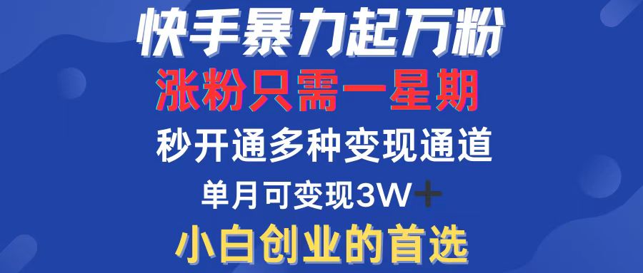 快手暴力起万粉，涨粉只需一星期，多种变现模式，直接秒开万合，小白创…-资源基地