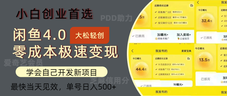 闲鱼0成本极速变现项目,多种变现方式 单号日入500+最新玩法-资源基地