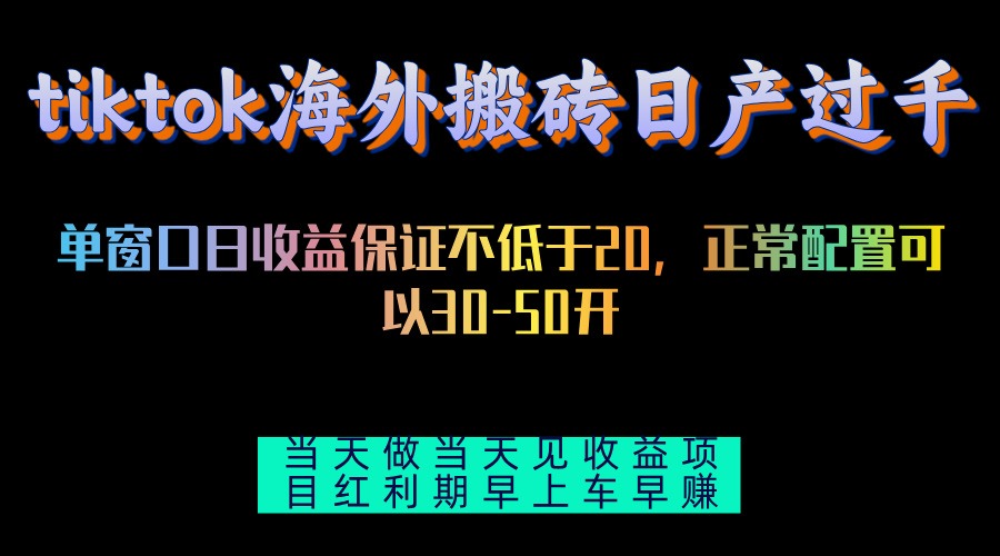 tiktok海外搬砖项目单机日产过千当天做当天见收益-资源基地