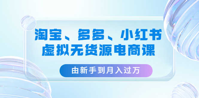 淘宝、多多、小红书-虚拟无货源电商课：由新手到月入过万（3套课程）-资源基地