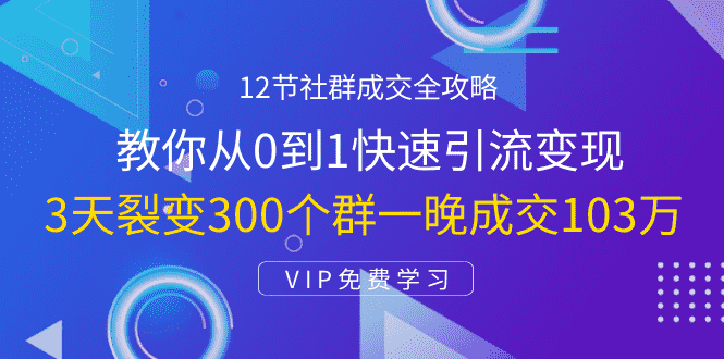12节社群成交全攻略：从0到1快速引流变现，3天裂变300个群一晚成交103万-资源基地