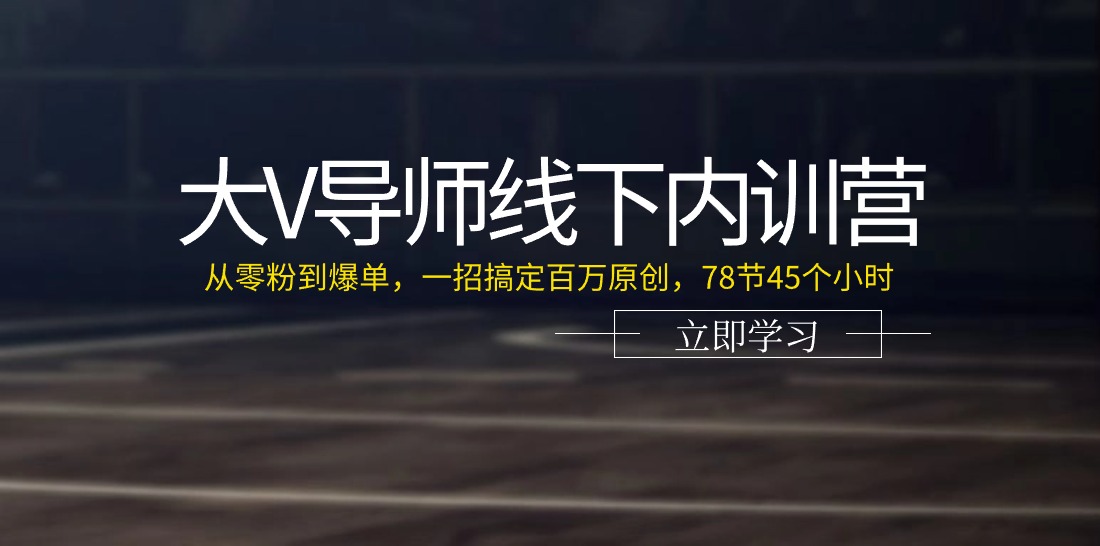 大V导师线下内训营：从零粉到爆单，一招搞定百万原创，78节45个小时-资源基地
