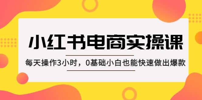 小红书·电商实操课:每天操作3小时,0基础小白也能快速做出爆款!-资源基地