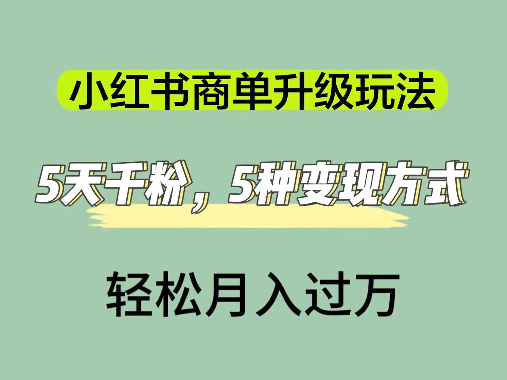 小红书商单升级玩法，5天千粉，5种变现渠道，轻松月入1万+-资源基地