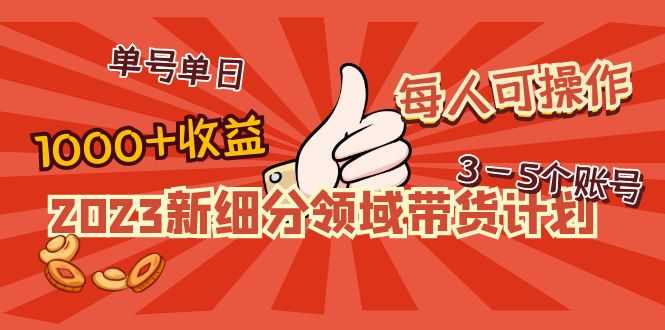 2023新细分领域带货计划：单号单日1000+收益不难，每人可操作3-5个账号-资源基地