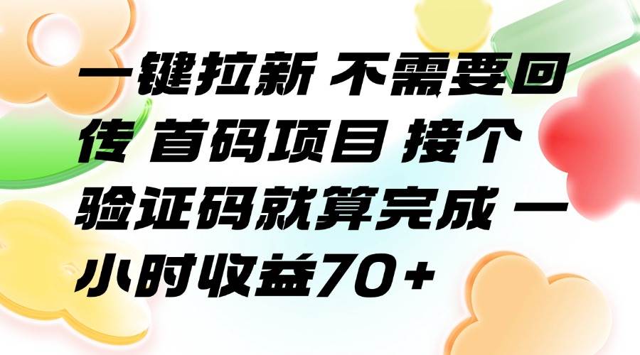 一键拉新 不需要回传 首码项目 接个验证码就算完成 一小时收益70+-资源基地
