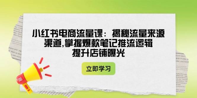 小红书电商流量课:揭秘流量来源渠道,掌握爆款笔记推流逻辑,提升店铺曝光-资源基地