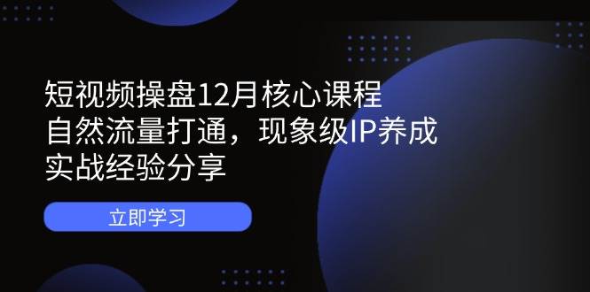 短视频操盘12月核心课程：自然流量打通，现象级IP养成，实战经验分享-资源基地