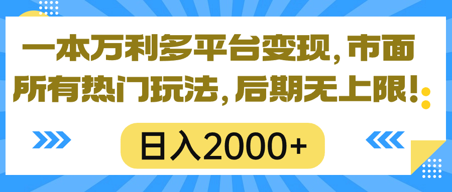 一本万利多平台变现,市面所有热门玩法,日入2000+,后期无上限!-资源基地