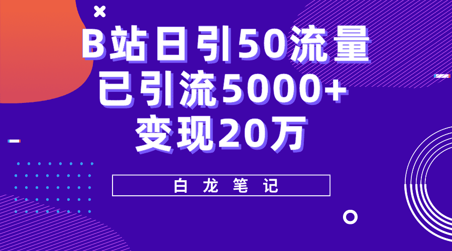 B站日引50+流量,实战已引流5000+变现20万,超级实操课程。-资源基地