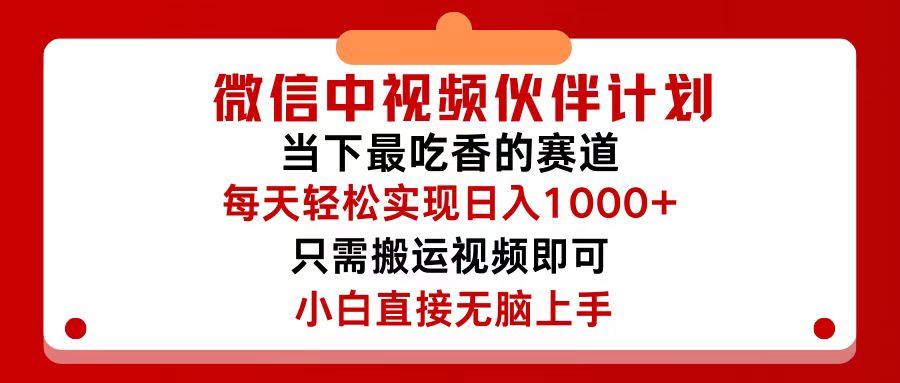 微信中视频伙伴计划,仅靠搬运就能轻松实现日入500+,关键操作还简单,…-资源基地