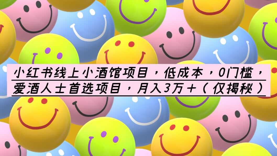 小红书线上小酒馆项目，低成本，0门槛，爱酒人士首选项目，月入3万＋-资源基地