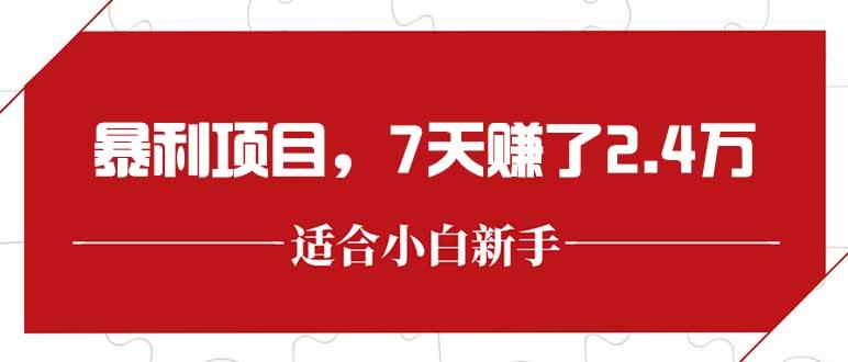 最新暴利项目,每单收益轻松在300以上,7天赚了2.4万-资源基地