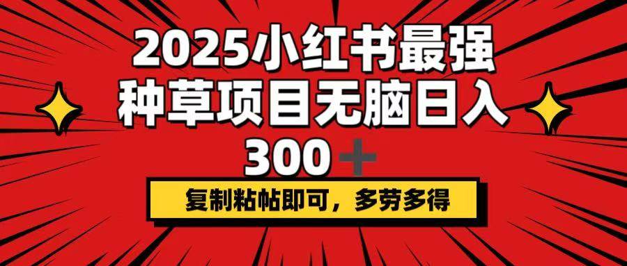 2025小红书最强种草项目,无脑日入300+,复制粘帖即可,多劳多得-资源基地
