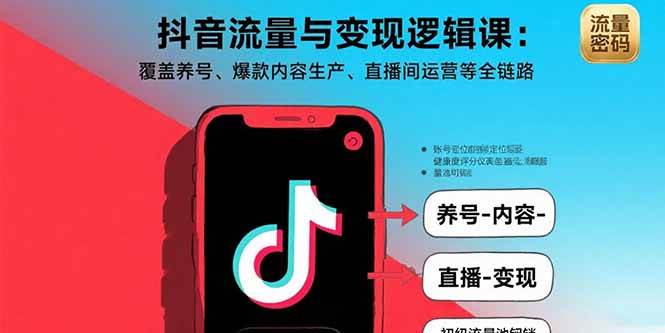 抖音流量与变现逻辑课:覆盖养号、爆款内容生产、直播间运营等全链路-资源基地