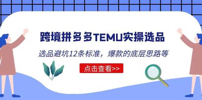 跨境拼多多TEMU实操选品运营方法，选品避坑12条标准，爆款的底层思路等-资源基地