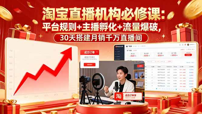 淘宝直播机构必修课:平台规则/主播孵化/流量爆破,30天搭建月销千万直播间-资源基地