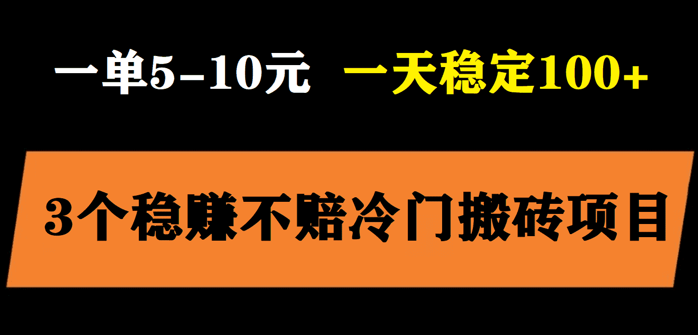 3个最新稳定的冷门搬砖项目，小白无脑照抄当日变现日入过百-资源基地