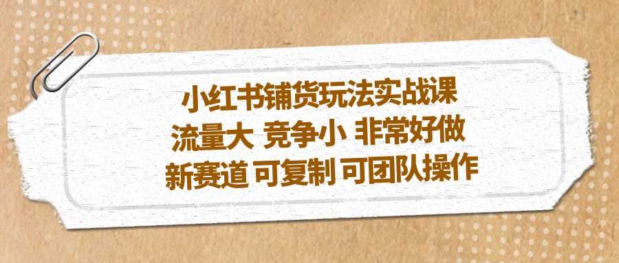 小红书铺货玩法实战课,流量大 竞争小 非常好做 新赛道 可复制 可团队操作-资源基地