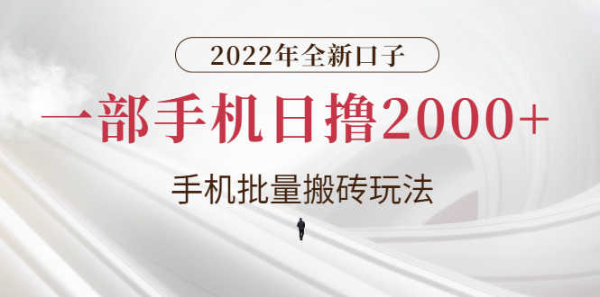 2022年全新口子，手机批量搬砖玩法，一部手机日撸2000+-资源基地