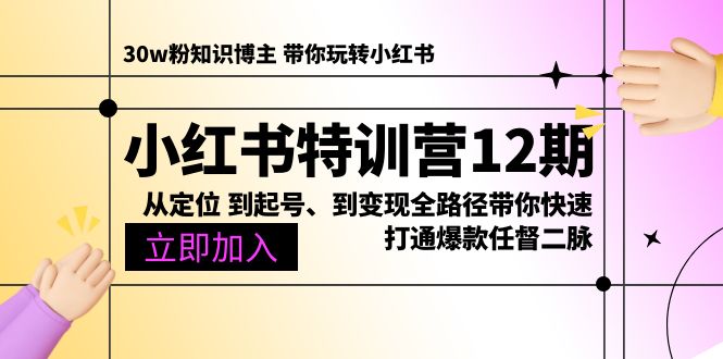 小红书特训营12期：从定位 到起号、到变现全路径带你快速打通爆款任督二脉-资源基地