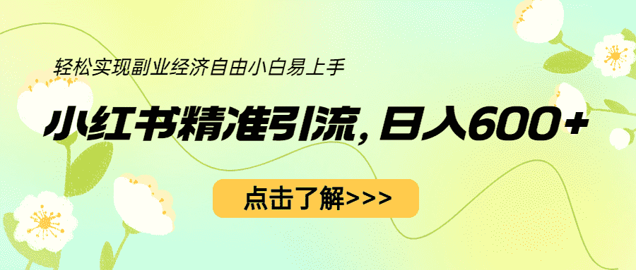 小红书精准引流,小白日入600+,轻松实现副业经济自由(教程+1153G资源)-资源基地