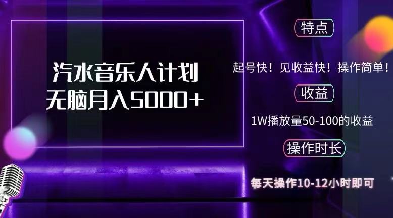 抖音汽水音乐人计划无脑月入5000+-资源基地