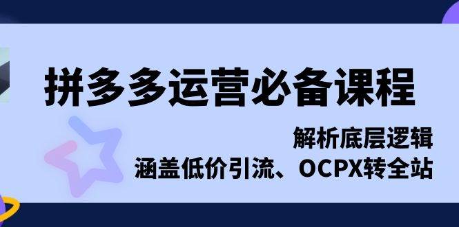 拼多多运营必备课程,解析底层逻辑,涵盖低价引流、OCPX转全站-资源基地