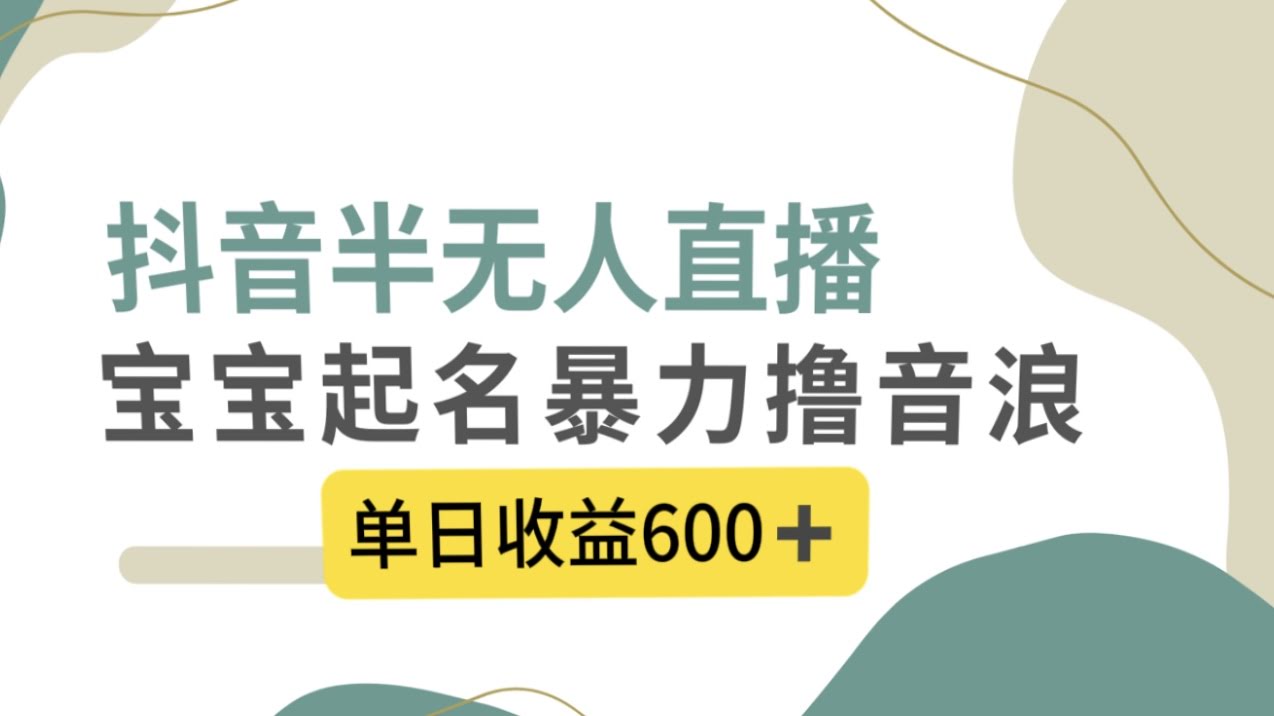 抖音半无人直播,宝宝起名,暴力撸音浪,单日收益600+-资源基地