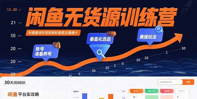 闲鱼无货源训练营：账号准备养号/垂直化选品/黑搜玩法，0基础30天盈利指南-资源基地