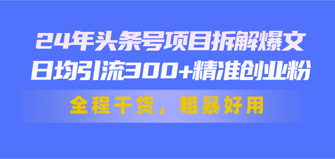 24年头条号项目拆解爆文，日均引流300+精准创业粉，全程干货，粗暴好用-资源基地