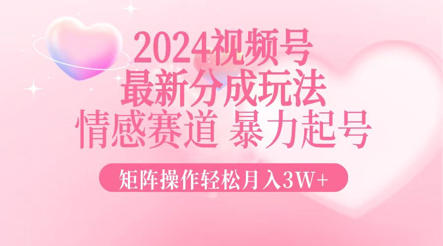 2024最新视频号分成玩法,情感赛道,暴力起号,矩阵操作轻松月入3W+-资源基地