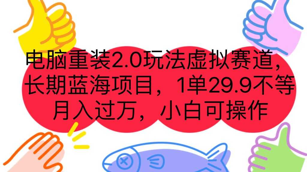 电脑重装2.0玩法虚拟赛道,长期蓝海项目 一单29.9不等 月入过万 小白可操作-资源基地