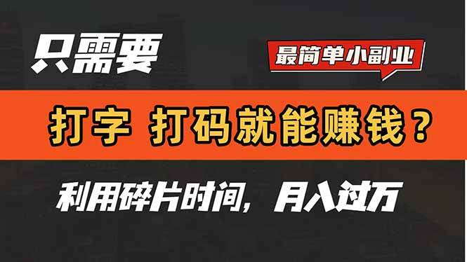 只需要打字，打码，就能赚钱？简单的赚钱小副业，利用碎片时间，月入过万-资源基地