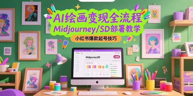 AI绘画变现全流程，Midjourney/SD部署教学，小红书爆款起号技巧-资源基地