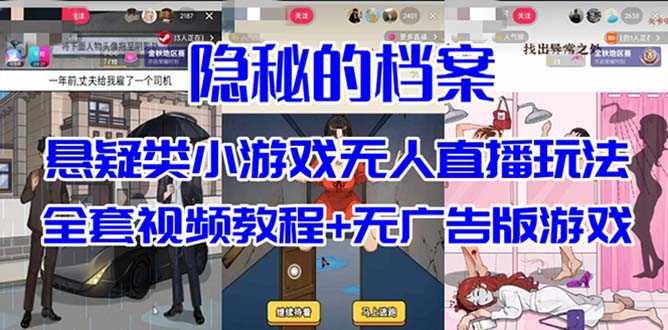 抖音爆火的悬疑解谜小游戏【隐秘的档案】无人直播玩法【教程+游戏+工具】-资源基地