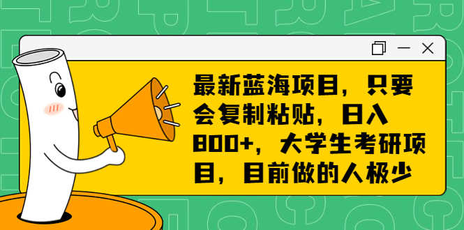 最新蓝海项目,只要会复制粘贴,日入800+,大学生考研项目,目前做的人极少-资源基地