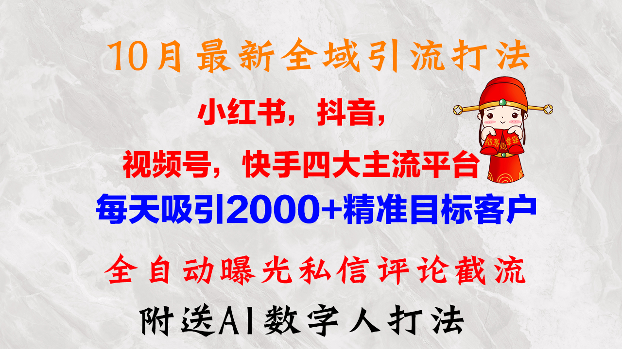 10月最新小红书,抖音,视频号,快手四大平台全域引流,,每天吸引2000…-资源基地