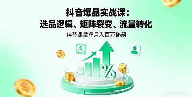 抖音爆品实战课:选品逻辑、矩阵裂变、流量转化,14节课掌握月入百万秘籍-资源基地