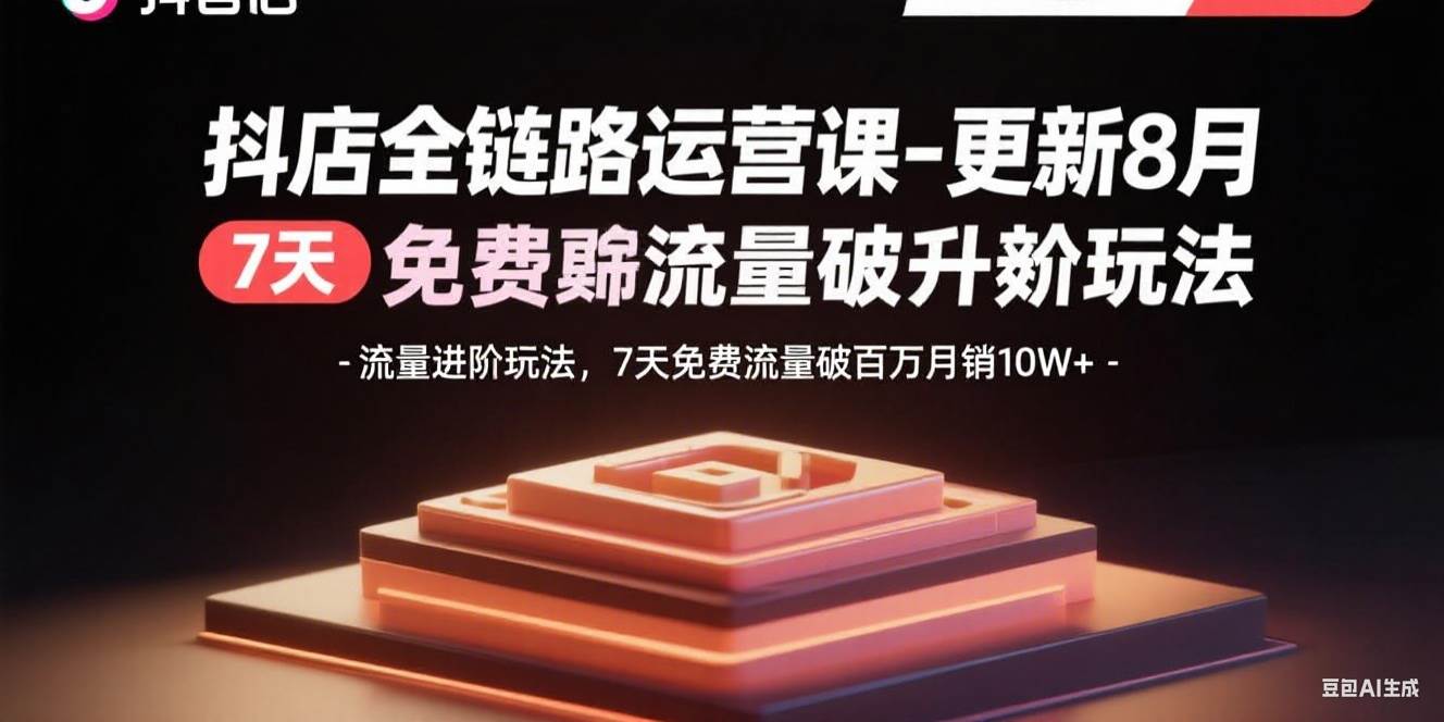 抖店全链路运营课-更新8月:流量进阶玩法,7天免费流量破百万月销10W+-资源基地