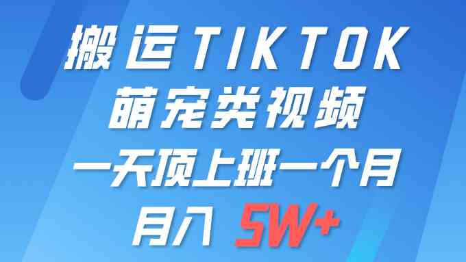 一键搬运TIKTOK萌宠类视频 一部手机即可操作 所有平台均可发布 轻松月入5W+-资源基地