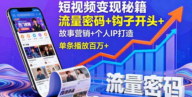 短视频变现秘籍,流量密码+钩子开头+故事营销+个人IP打造,单条播放百万+-资源基地