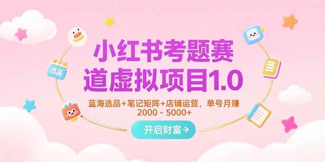 小红书考题赛道虚拟项目1.0，蓝海选品+笔记矩阵+店铺运营，单号月赚5000+-资源基地