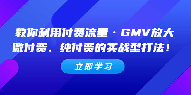 教你利用付费流量·GMV放大，微付费、纯付费的实战型打法！-资源基地