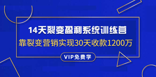 14天裂变盈利系统训练营：靠裂变营销实现30天收款1200万（无水印）-资源基地