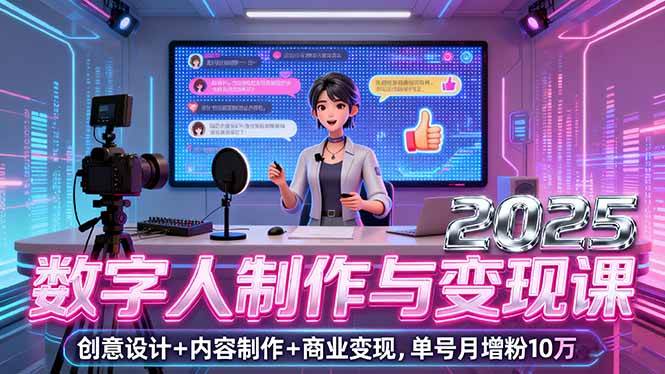 2025数字人制作与变现课,创意设计+内容制作+商业变现,单号月增粉10万+-资源基地