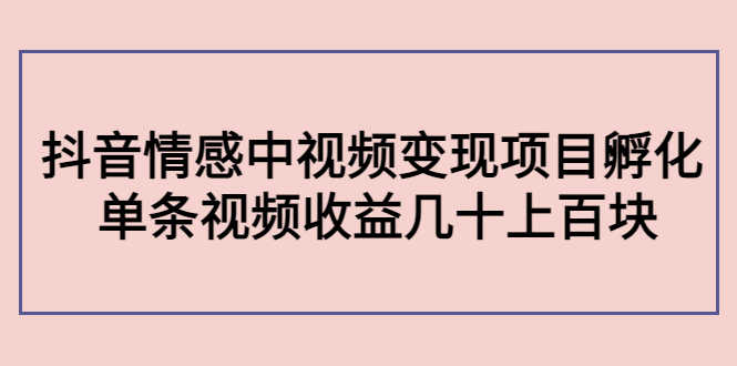 黄岛主副业孵化营第5期：抖音情感中视频变现项目孵化 单条视频收益几十上百-资源基地